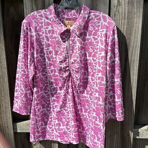 Sport Haley Tropical Multi Print Mock Neck Long Sleeve Shirt -  L - Great Cond.